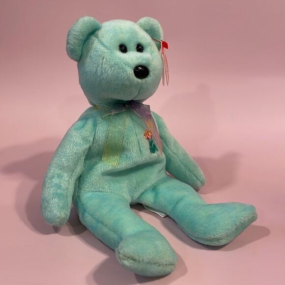 2000 Vintage Ty Beanie Baby Ariel the Green Bear Excellent Condition NWT 9” tall - Picture 5 of 10